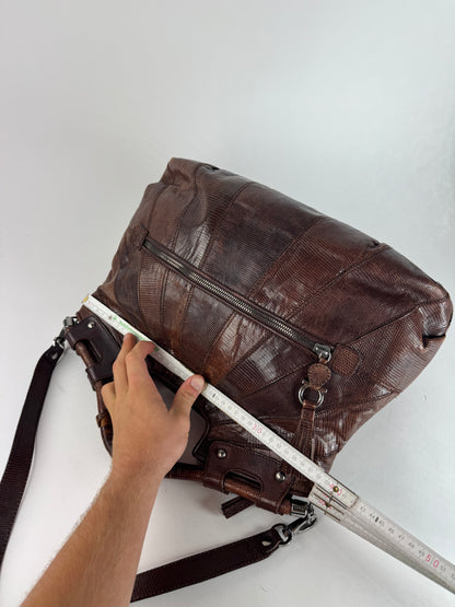 Vintage Salvatore Ferragamo Leather 2 Way Bag brown Snake Emblossed