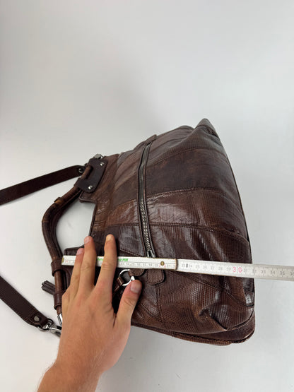 Vintage Salvatore Ferragamo Leather 2 Way Bag brown Snake Emblossed