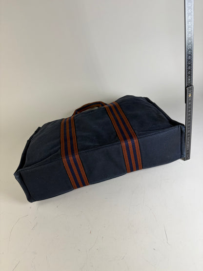 Vintage Hermes Cotton Tote Navy Rust Silver