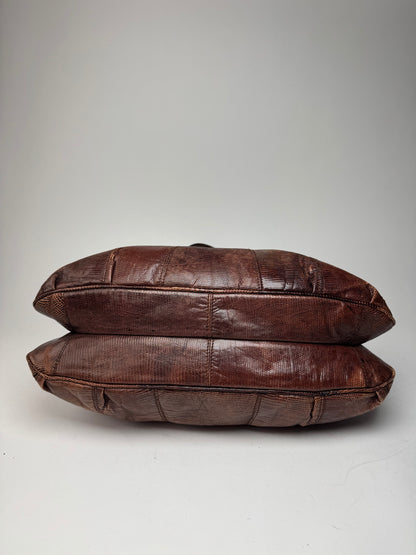 Vintage Salvatore Ferragamo Leather 2 Way Bag brown Snake Emblossed