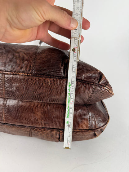 Vintage Salvatore Ferragamo Leather 2 Way Bag brown Snake Emblossed