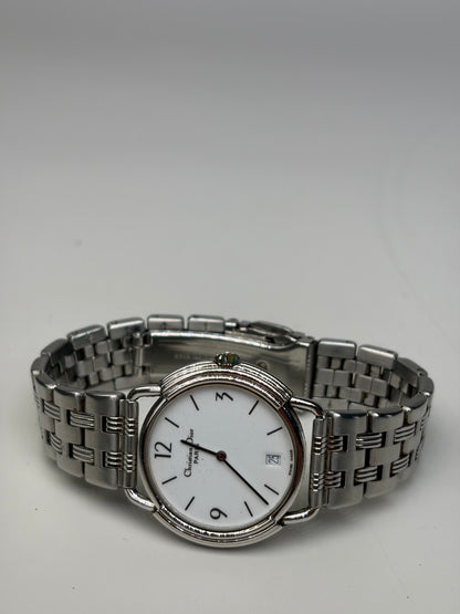 Vintage Dior Stainless Steel Bracelet Watch White Silver