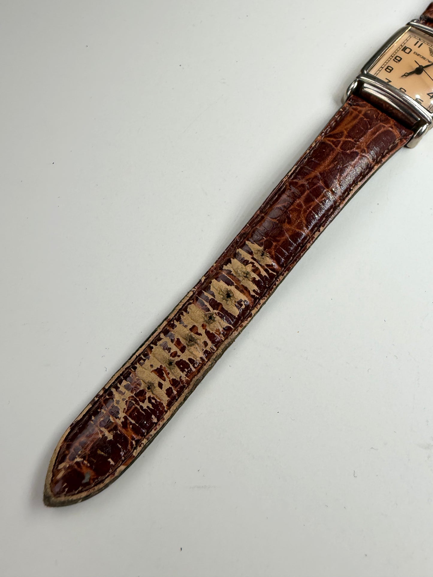 Vintage Emporio Armani Crocodile-Embossed Leather Watch Cream Brown
