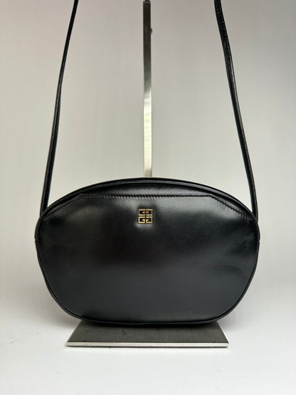 Vintage Givenchy 4G Logo Flap Crossbody Bag c. 1980s Black Gold