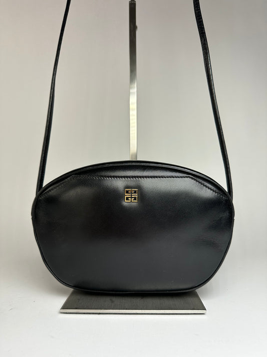 Vintage Givenchy 4G Logo Flap Crossbody Bag c. 1980s Black Gold