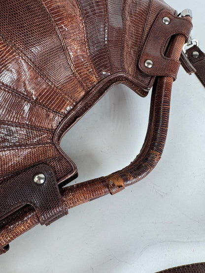 Vintage Salvatore Ferragamo Leather 2 Way Bag brown Snake Emblossed