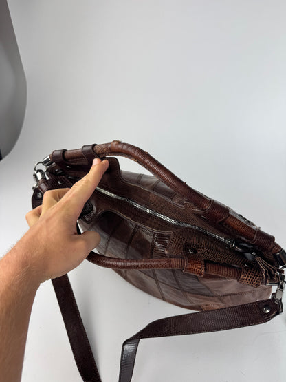 Vintage Salvatore Ferragamo Leather 2 Way Bag brown Snake Emblossed