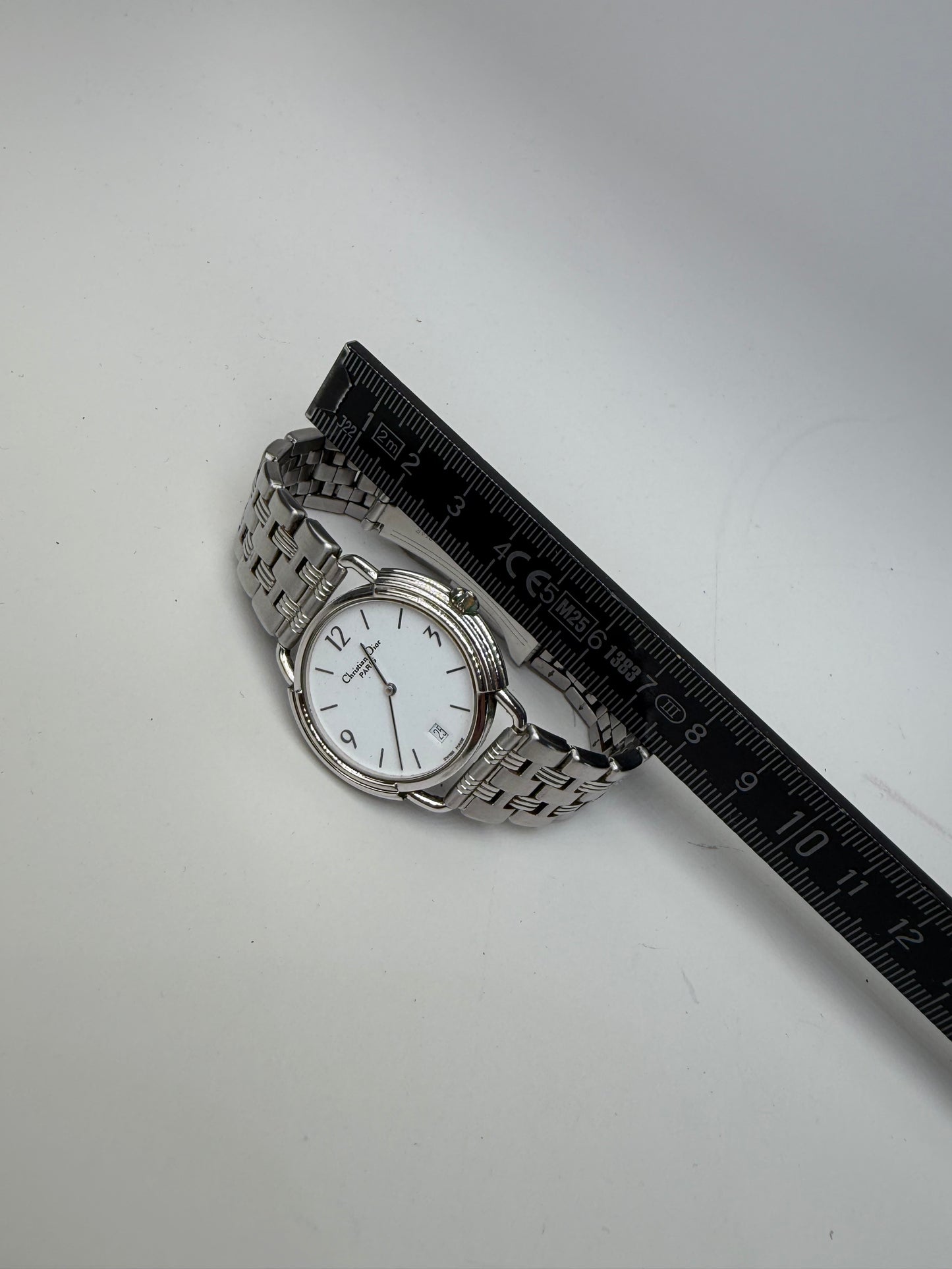 Vintage Dior Stainless Steel Bracelet Watch White Silver
