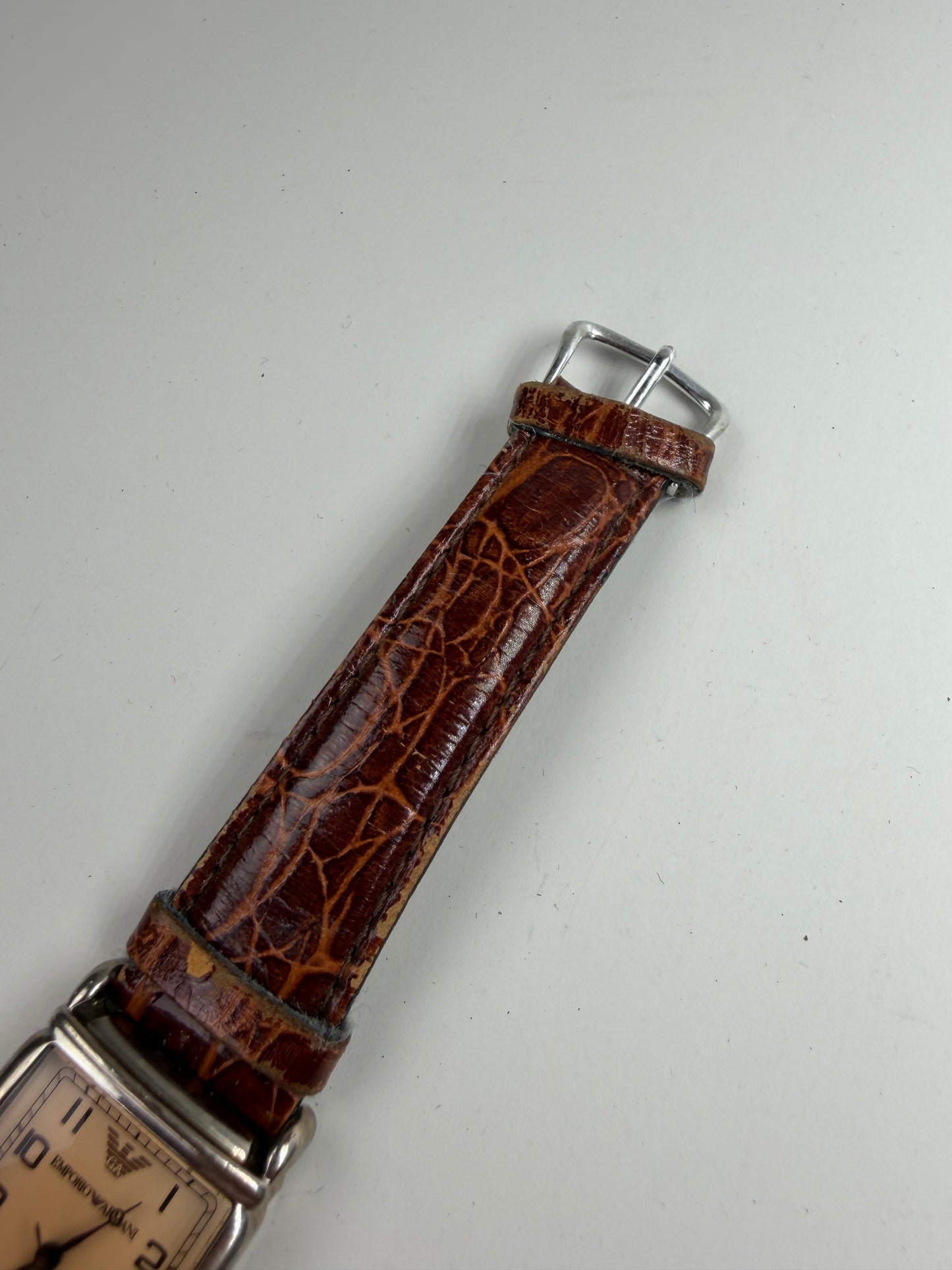 Vintage Emporio Armani Crocodile-Embossed Leather Watch Cream Brown