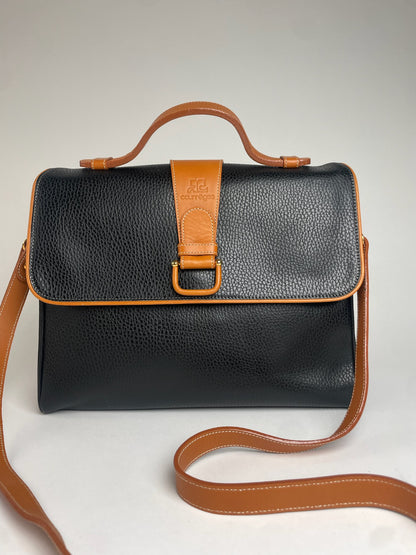 Vintage Courreges 2Way Leather Handbag Black Brown