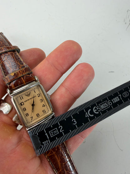 Vintage Emporio Armani Crocodile-Embossed Leather Watch Cream Brown