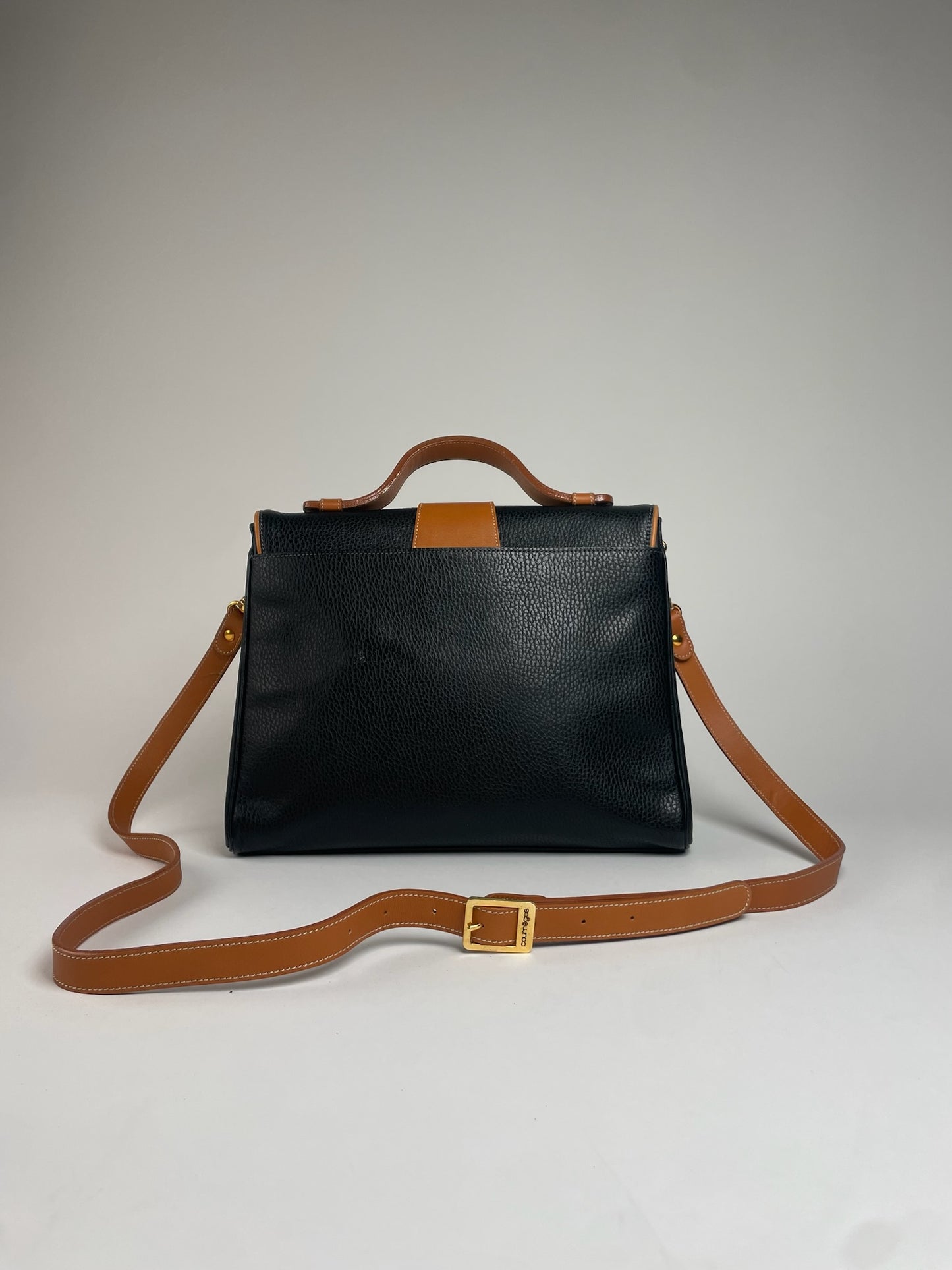 Vintage Courreges 2Way Leather Handbag Black Brown