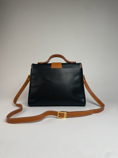 Vintage Courreges 2Way Leather Handbag Black Brown