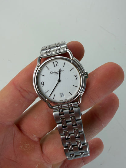 Vintage Dior Stainless Steel Bracelet Watch White Silver