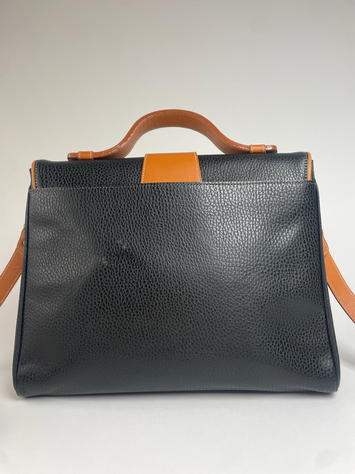 Vintage Courreges 2Way Leather Handbag Black Brown