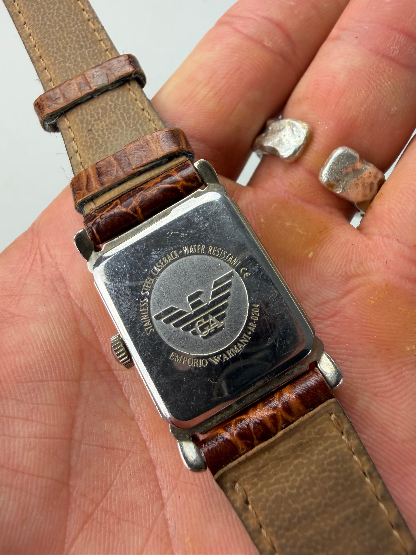 Vintage Emporio Armani Crocodile-Embossed Leather Watch Cream Brown