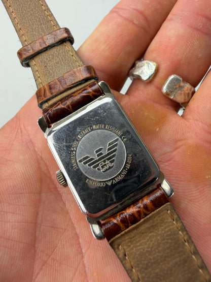 Vintage Emporio Armani Crocodile-Embossed Leather Watch Cream Brown