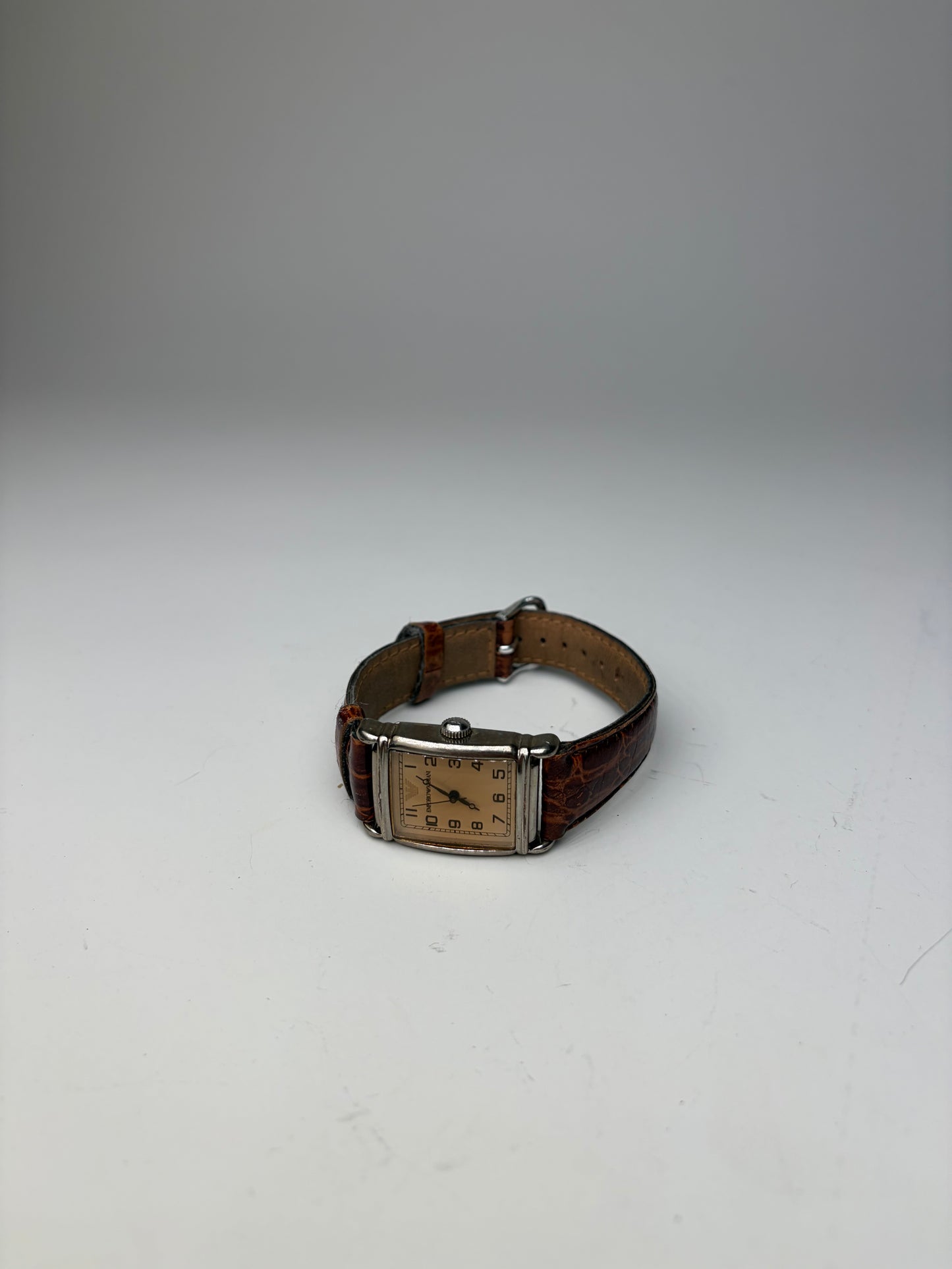 Vintage Emporio Armani Crocodile-Embossed Leather Watch Cream Brown