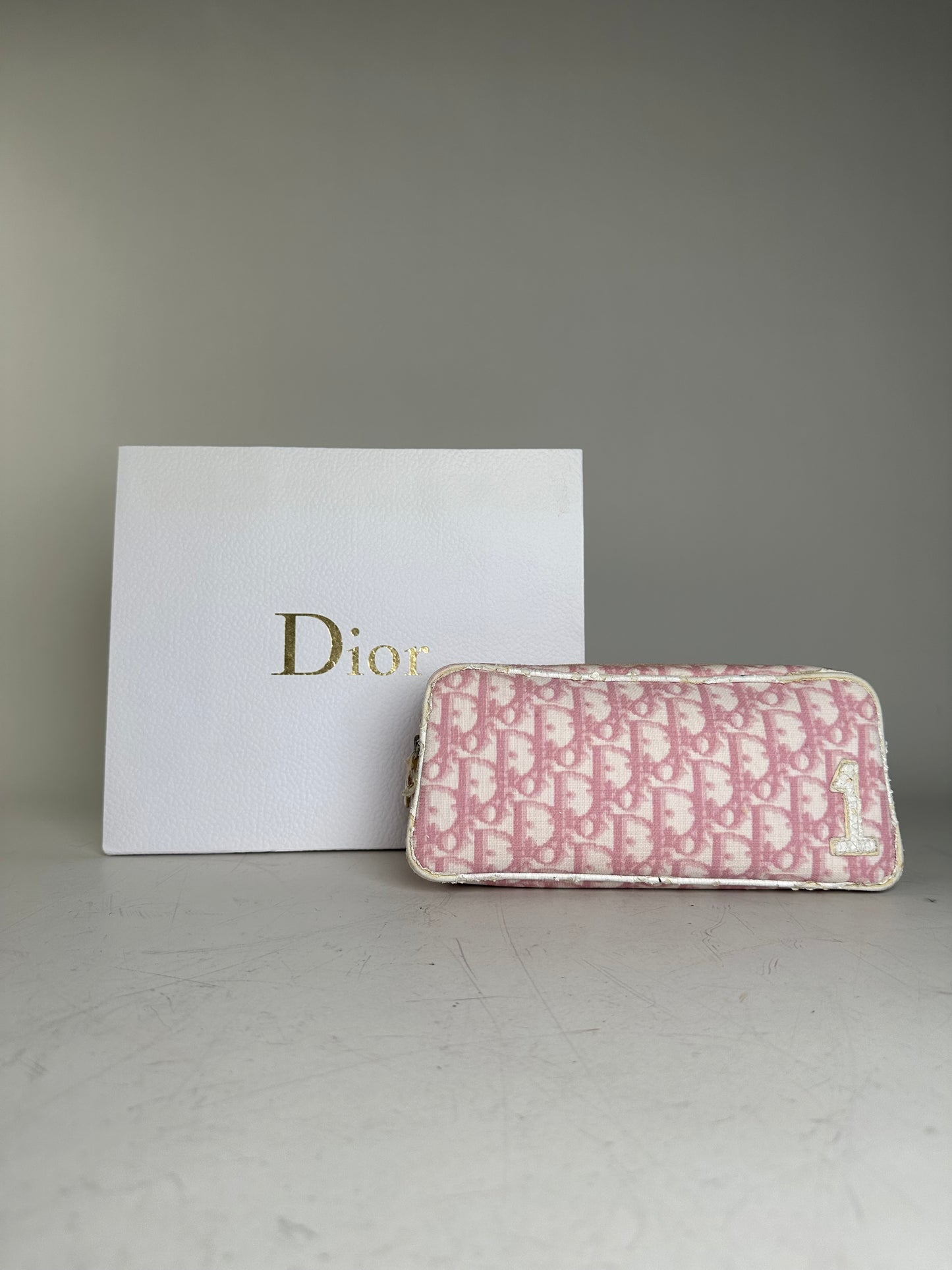 Vintage Dior Oblique Canvas Cosmetic Pouch Pink Cream