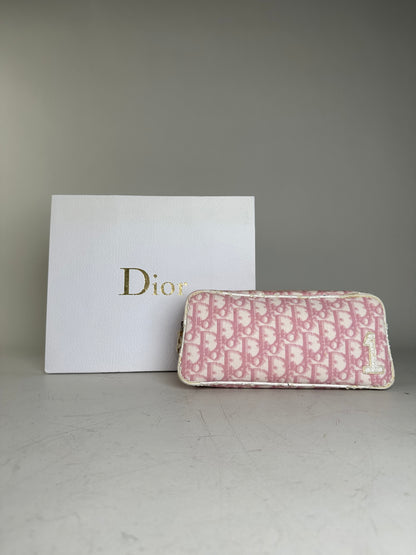 Vintage Dior Oblique Canvas Cosmetic Pouch Pink Cream