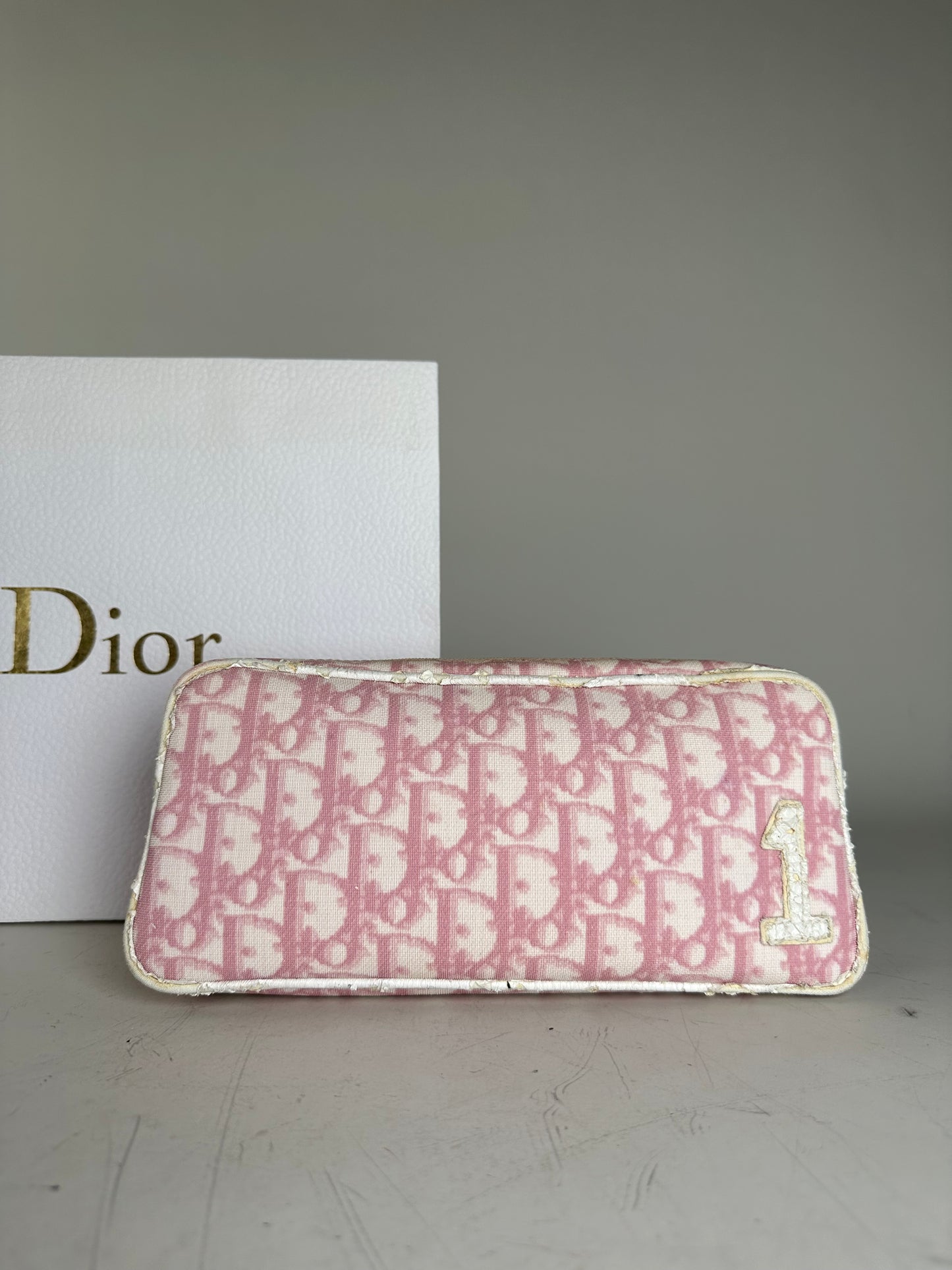 Vintage Dior Oblique Canvas Cosmetic Pouch Pink Cream