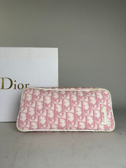 Vintage Dior Oblique Canvas Cosmetic Pouch Pink Cream