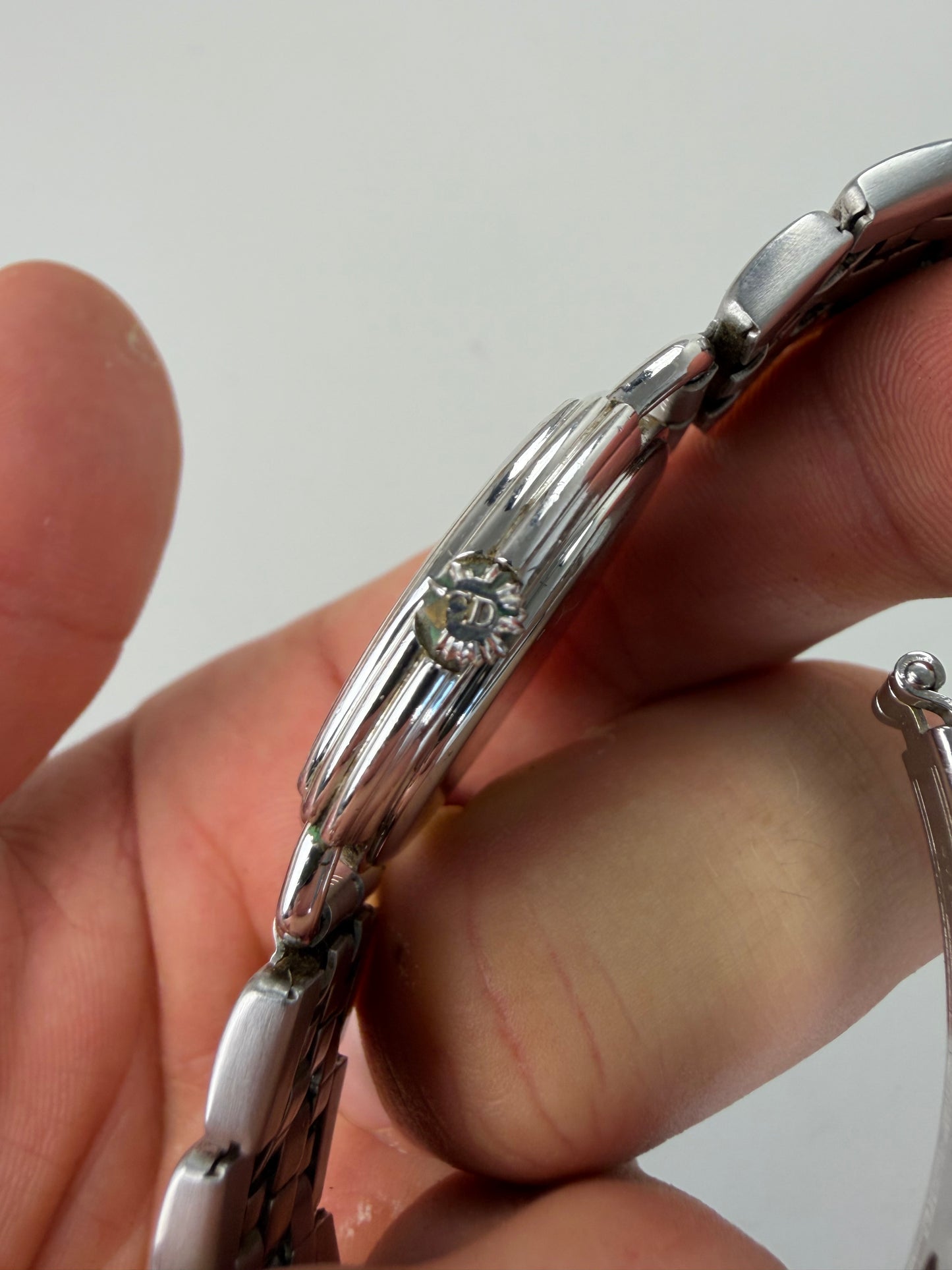 Vintage Dior Stainless Steel Bracelet Watch White Silver