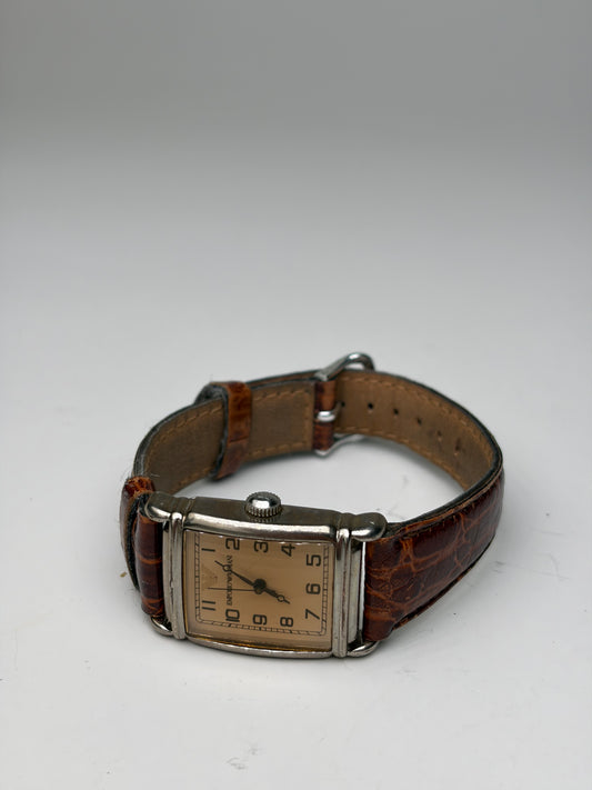 Vintage Emporio Armani Crocodile-Embossed Leather Watch Cream Brown