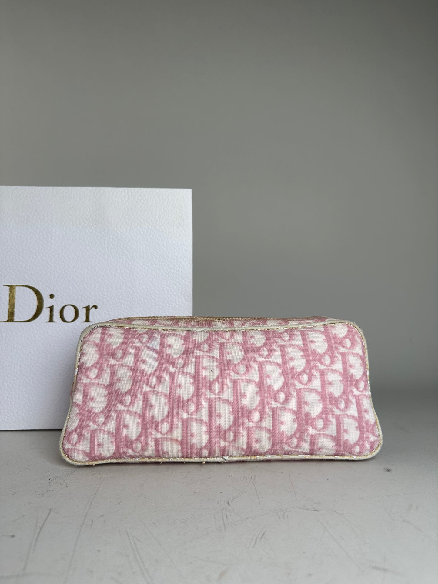 Vintage Dior Oblique Canvas Cosmetic Pouch Pink Cream