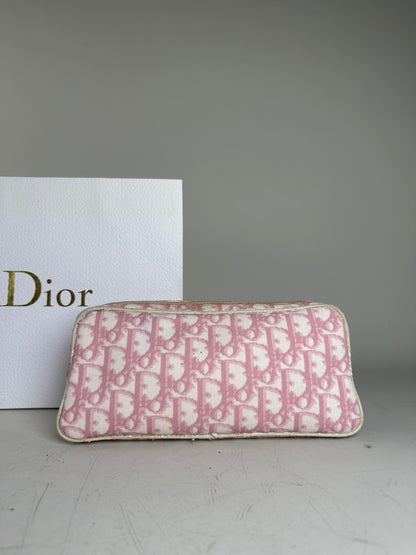 Vintage Dior Oblique Canvas Cosmetic Pouch Pink Cream