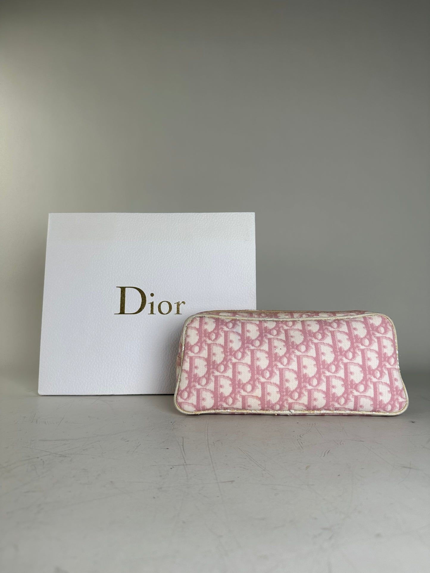 Vintage Dior Oblique Canvas Cosmetic Pouch Pink Cream