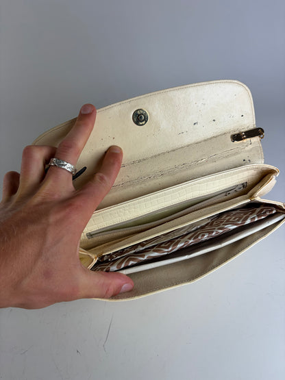 Vintage Givenchy Crocodile-Embossed Leather Clutch Ivory Gold