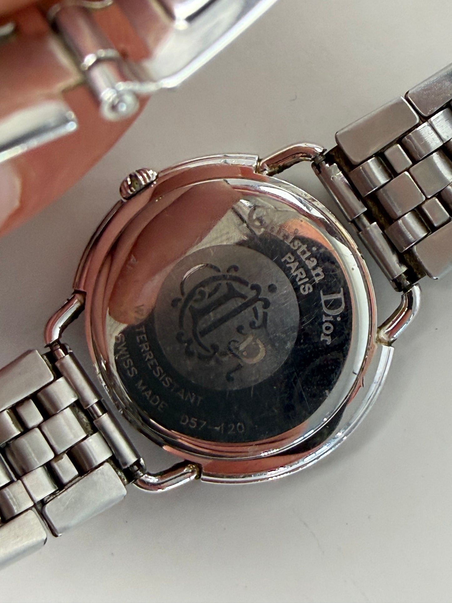 Vintage Dior Stainless Steel Bracelet Watch White Silver