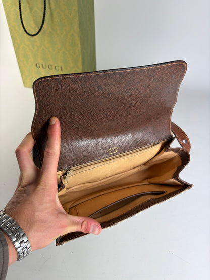Vintage Gucci GG Monogram Horsebit Crossbody Bag Beige Brown
