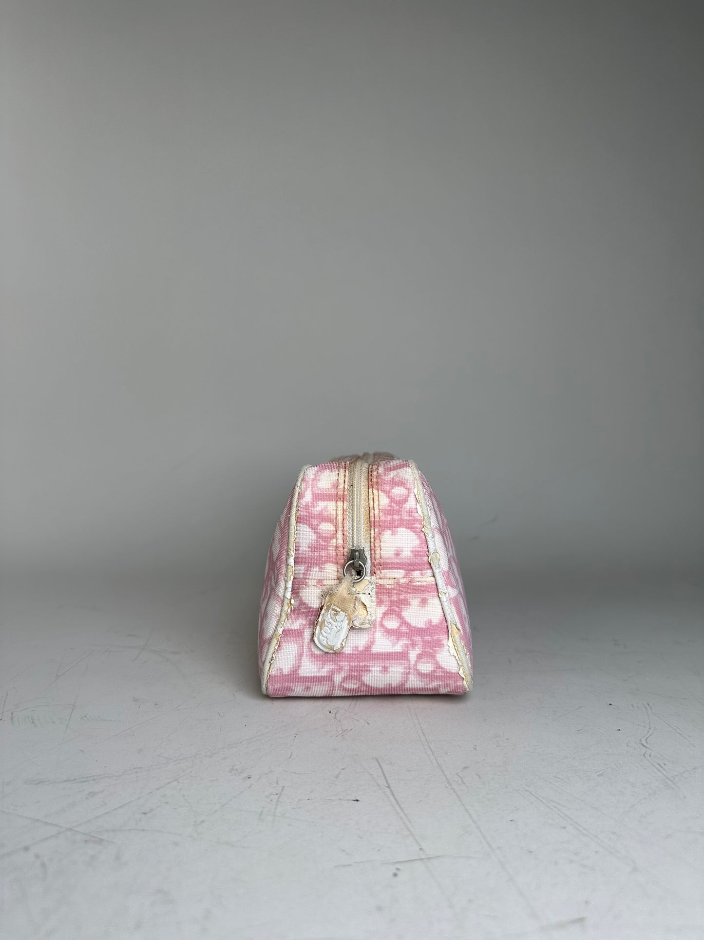 Vintage Dior Oblique Canvas Cosmetic Pouch Pink Cream