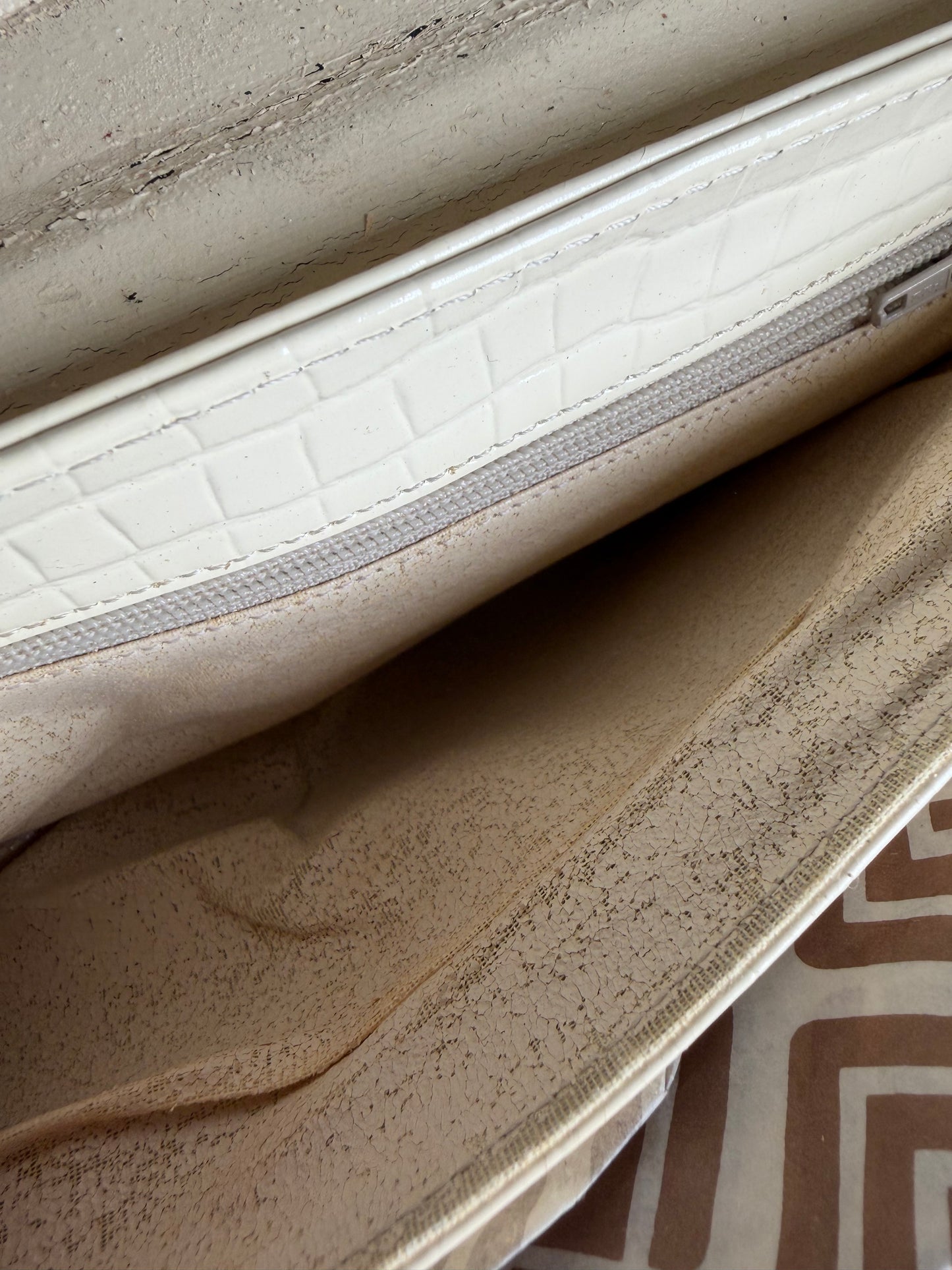 Vintage Givenchy Crocodile-Embossed Leather Clutch Ivory Gold