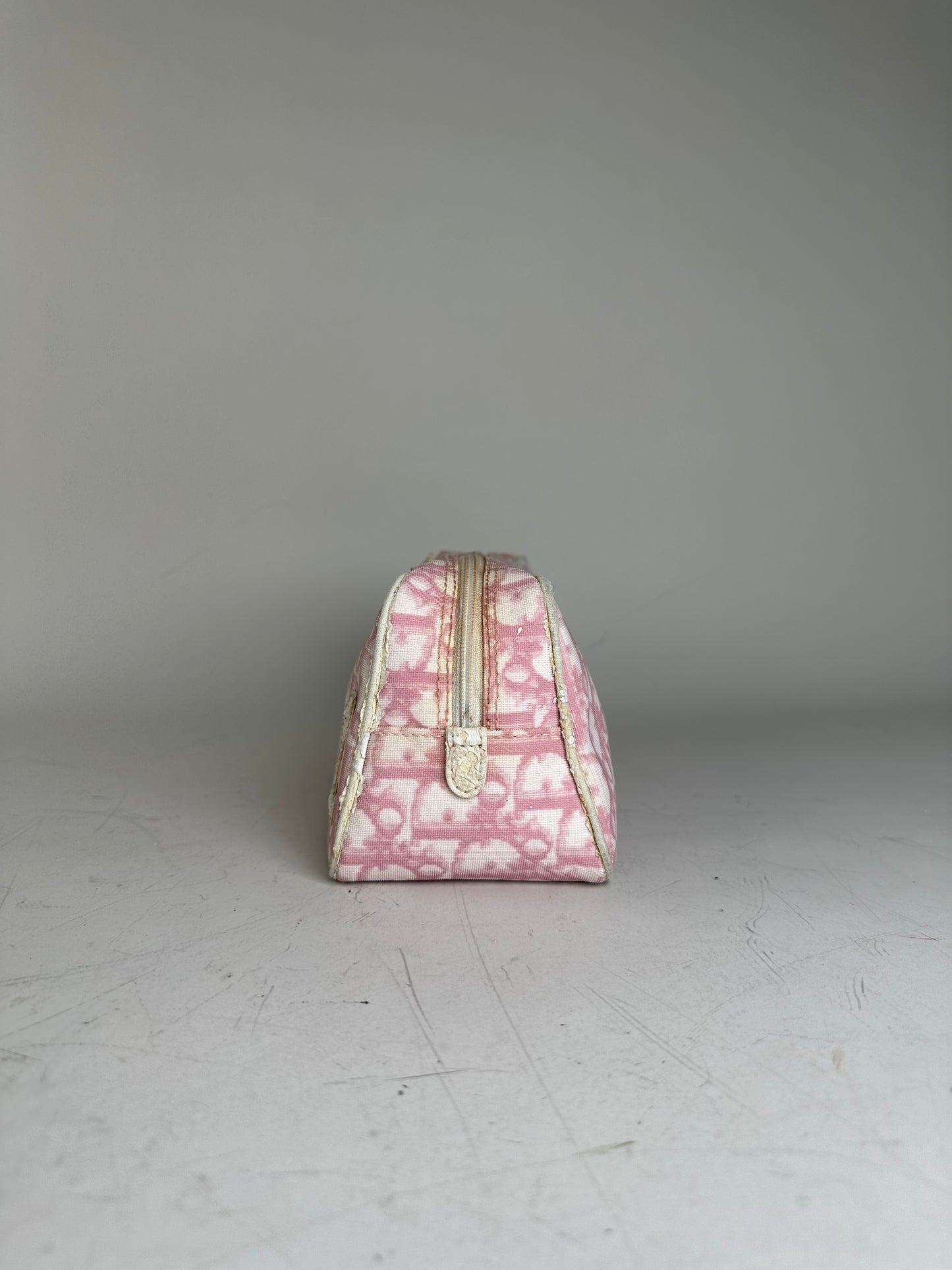 Vintage Dior Oblique Canvas Cosmetic Pouch Pink Cream