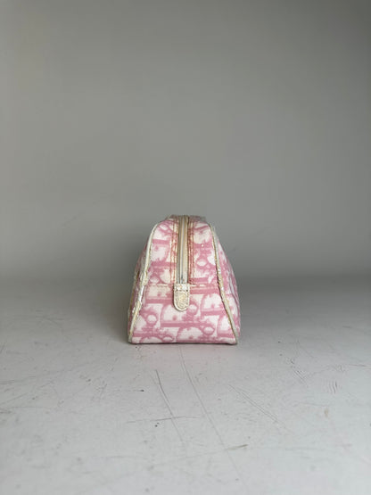 Vintage Dior Oblique Canvas Cosmetic Pouch Pink Cream