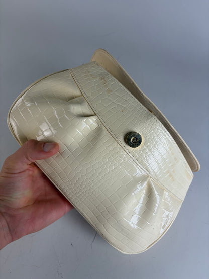 Vintage Givenchy Crocodile-Embossed Leather Clutch Ivory Gold