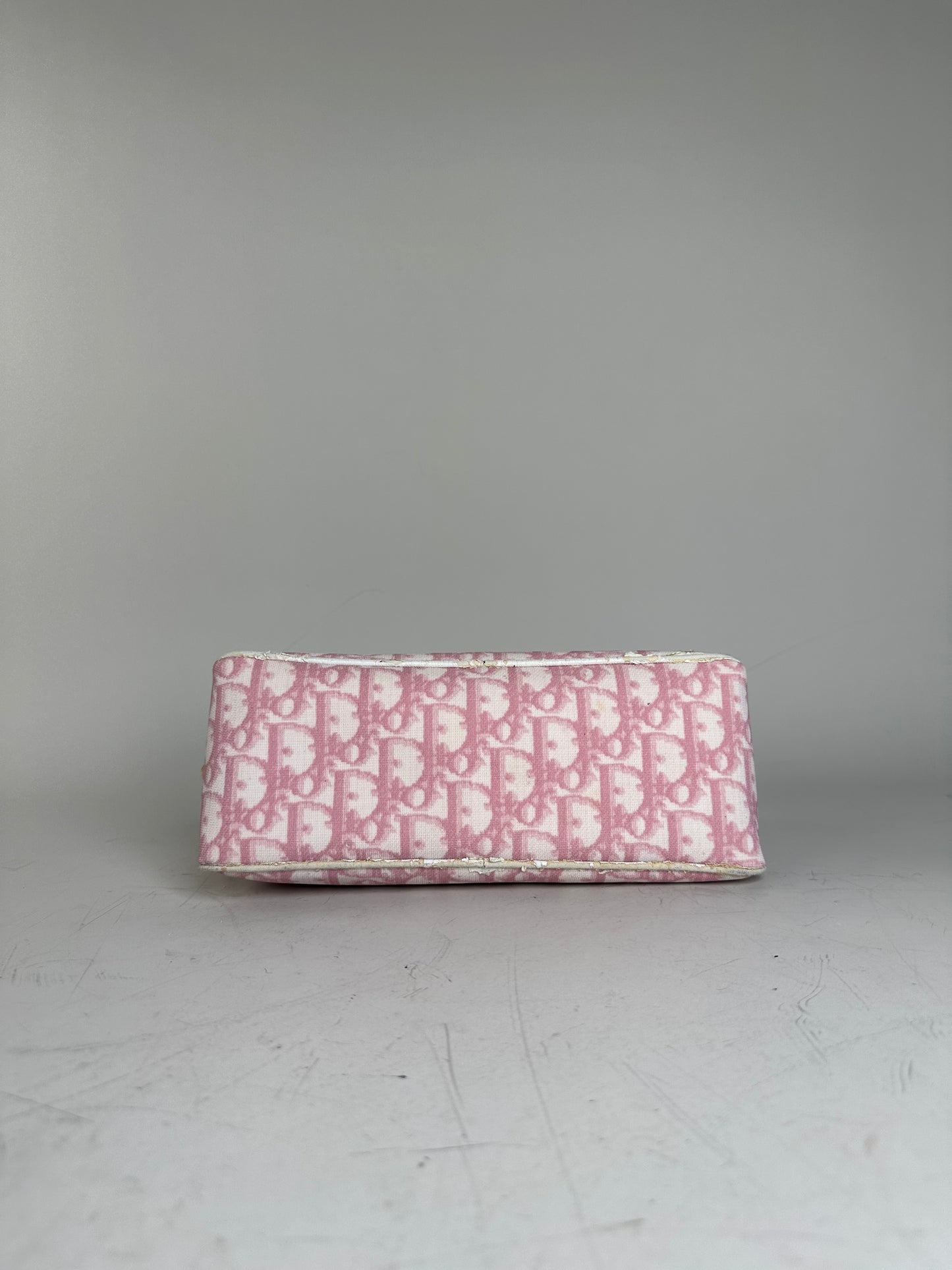 Vintage Dior Oblique Canvas Cosmetic Pouch Pink Cream