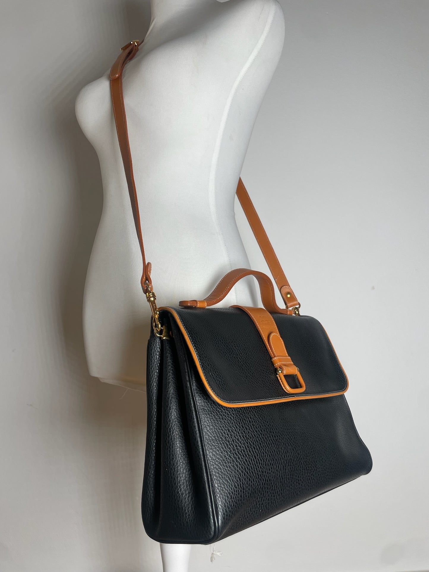 Vintage Courreges 2Way Leather Handbag Black Brown