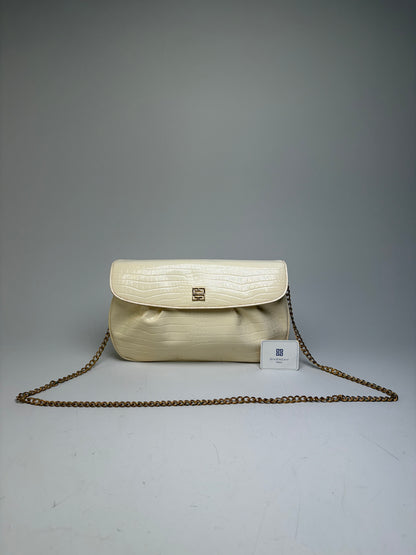 Vintage Givenchy Crocodile-Embossed Leather Clutch Ivory Gold