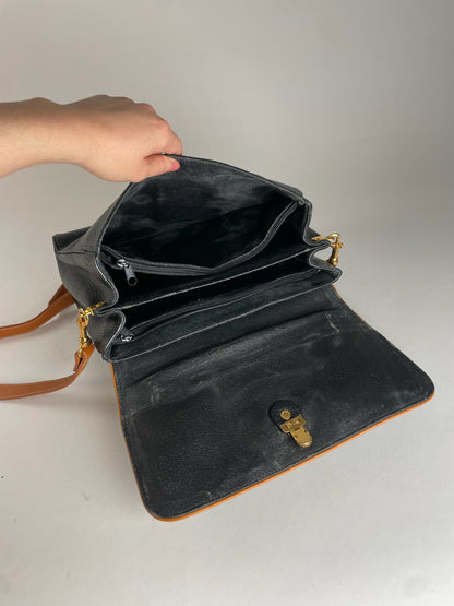 Vintage Courreges 2Way Leather Handbag Black Brown