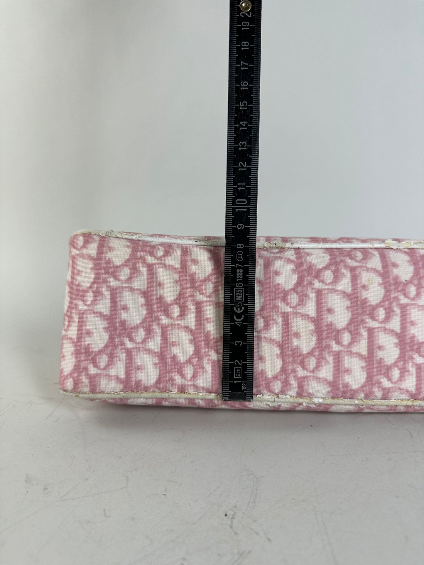 Vintage Dior Oblique Canvas Cosmetic Pouch Pink Cream
