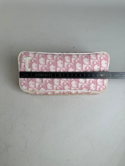 Vintage Dior Oblique Canvas Cosmetic Pouch Pink Cream