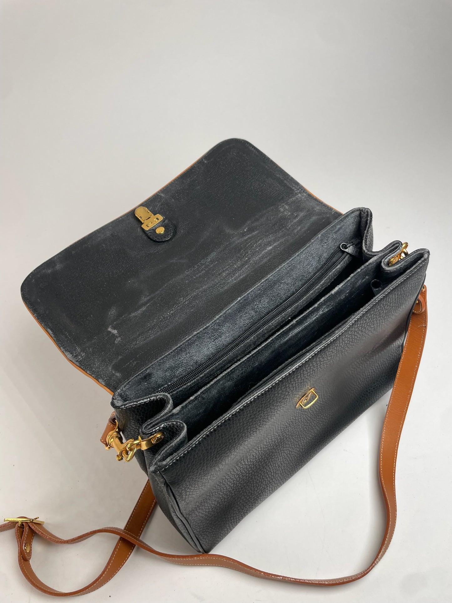 Vintage Courreges 2Way Leather Handbag Black Brown