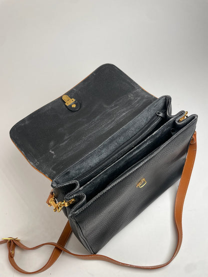 Vintage Courreges 2Way Leather Handbag Black Brown