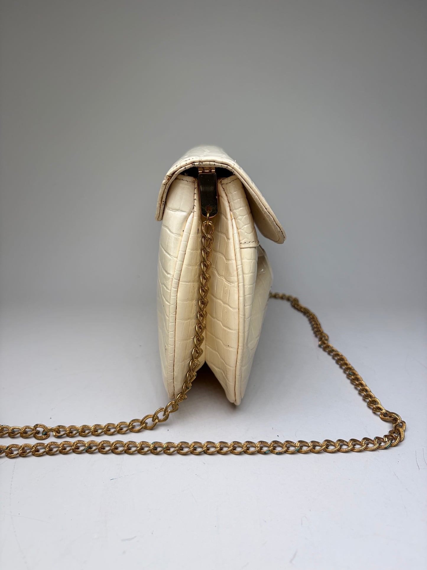 Vintage Givenchy Crocodile-Embossed Leather Clutch Ivory Gold