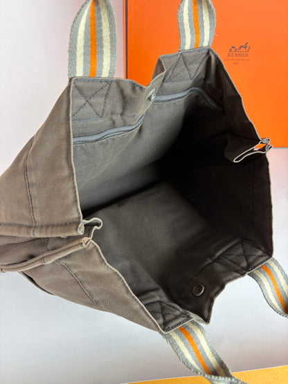 Vintage Hermès Troca Canvas Tote Late 1990s Dark Grey Orange