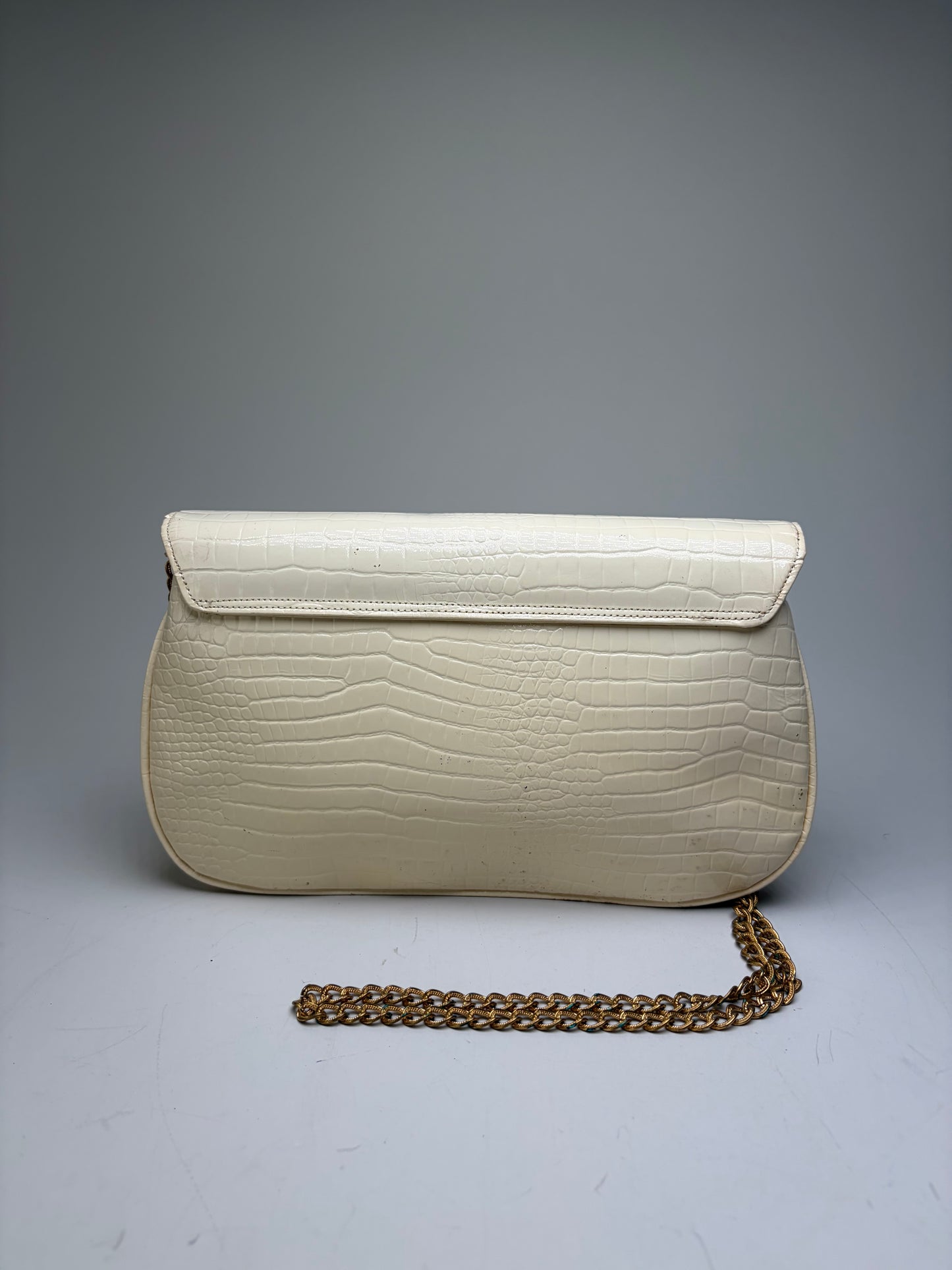 Vintage Givenchy Crocodile-Embossed Leather Clutch Ivory Gold